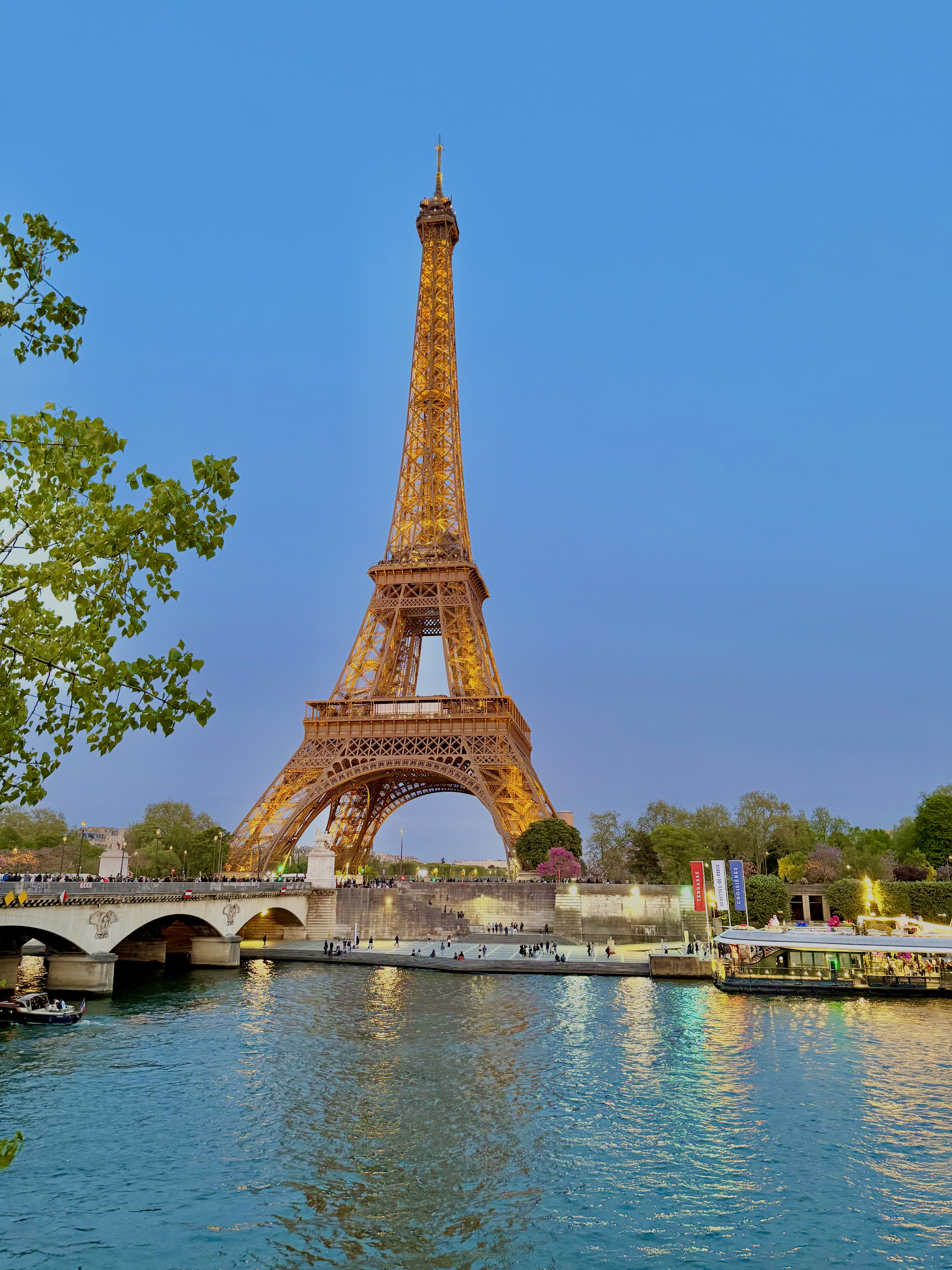 塞纳河畔的铁塔亮灯